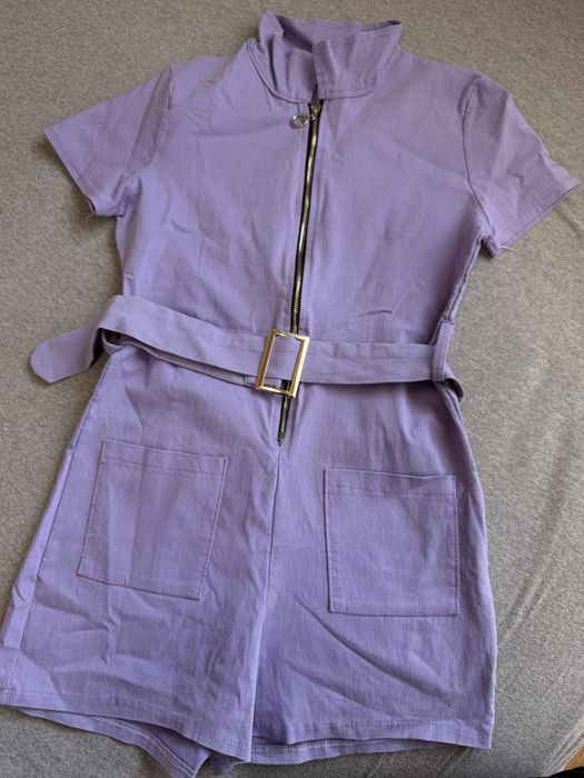 Дамски гащеризон в лилав цвят с коланче