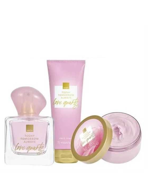 Set 3 prod.: Parfum TTA Love Quartz 50ml+mostra, Crema corp 200ml si Masca fata 75ml pentru Ea-Avon