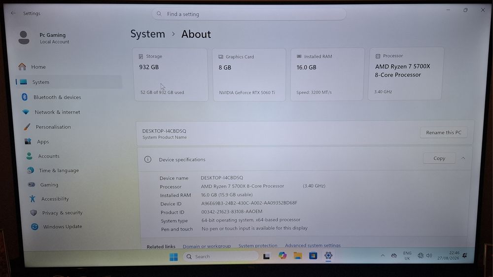 Геймърски Компютър | Ryzen 7 5700X | 16 GB RAM | Rtx 5060TI | 1TB SSD