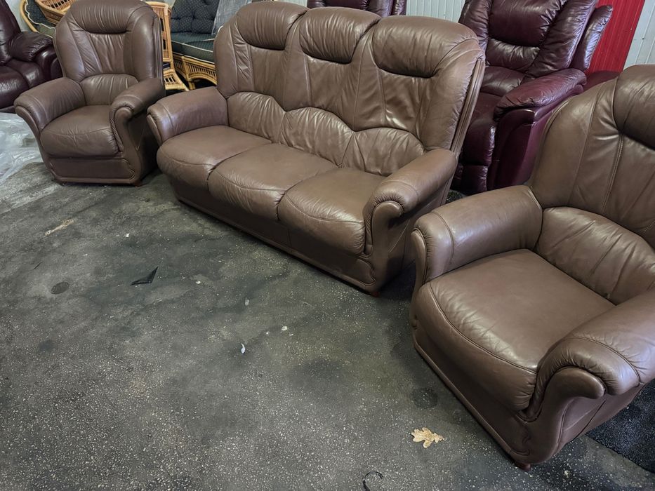 Кафява Гарнитура Естествена кожа