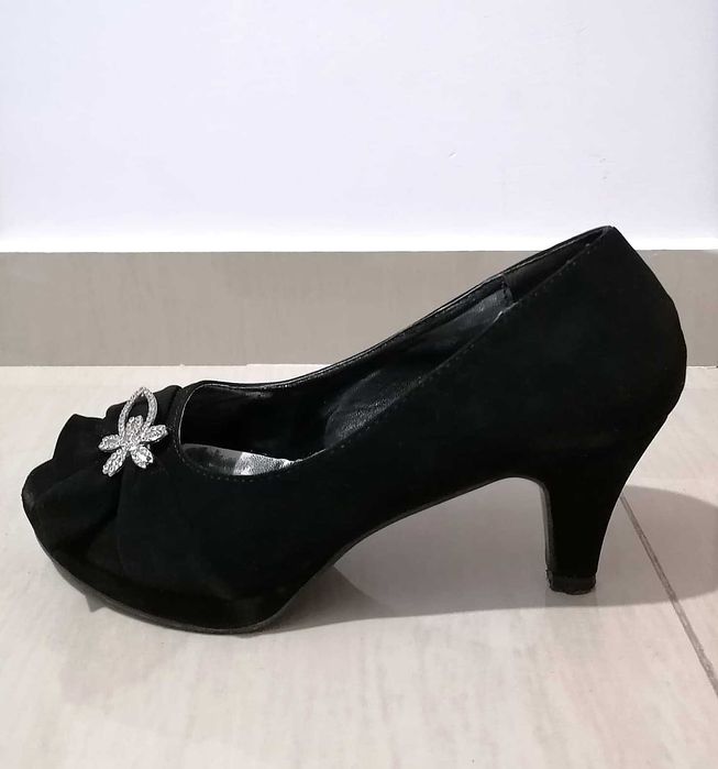 Pantofi negri, catifea, nr 38