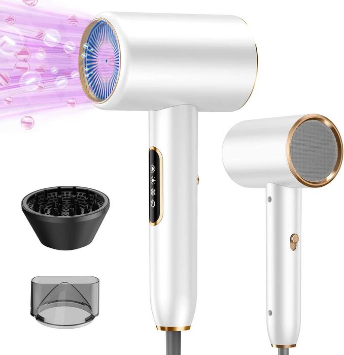 Професионален йонен сешоар 2200W с дифузер и концентратор (бял, EU)