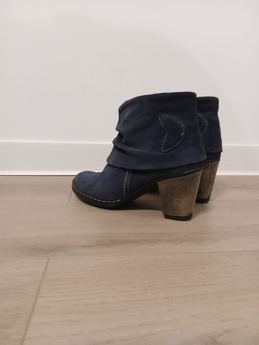 Botine/Ghete damă  piele întoarsă indigo