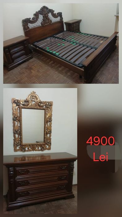 Dormitor lemn masiv ( Pat , Noptiere , Comoda ,Oglinda)