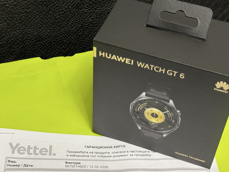 ЧИСТО НОВ 46mm Huawei watch GT 6 Гаранция Yettel 2028 Black gt6