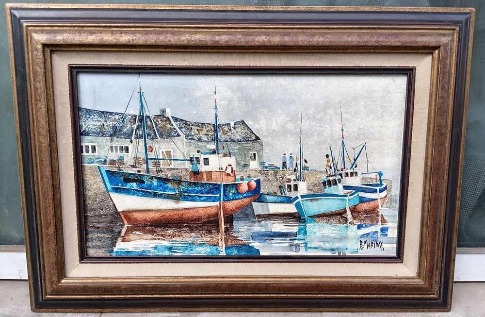 Tablou vechi - port pescaresc  - semnat B. Morinay