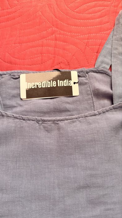 Нова синя ленена рокля тип сукман Incredible India, размер 36 – с етикет, лен и памук