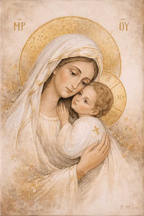 Icoana pictata in stil contemporan, Fevioara Maria cu pruncul