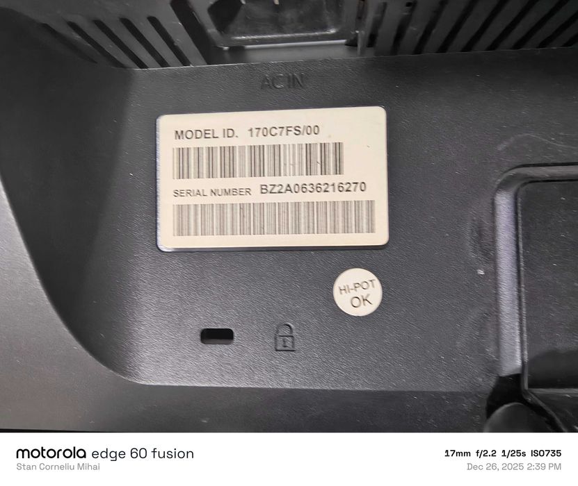 Monitor LCD Philips 17" (170C7) - Argintiu/Negru, Perfect Funcțional