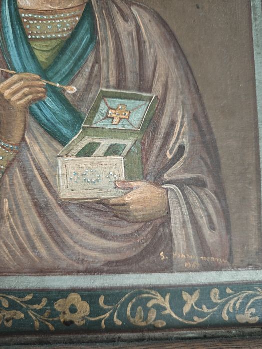 Icoana veche pictura pe lemn Sfântul Pantelimon
