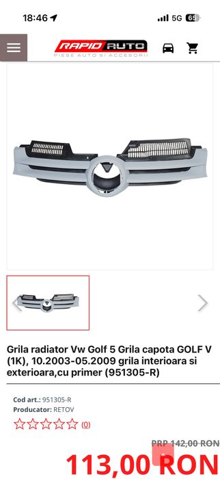 Grila bara fata/ radiator golf 5