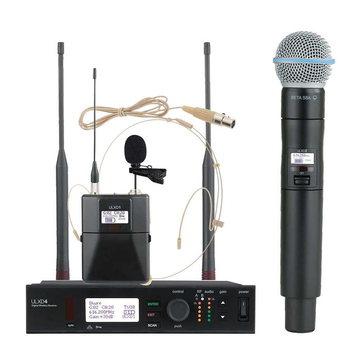 Set Wireless microfon Shure ULX ULX-D24 Beta 58A cu Bodypack, microfon casca, lavaliera, Headset, CASE CADOU