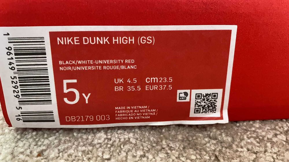 Nike Dunk High (GS) - copii, Original, în cutie-Black/Red m. 37,5 star
