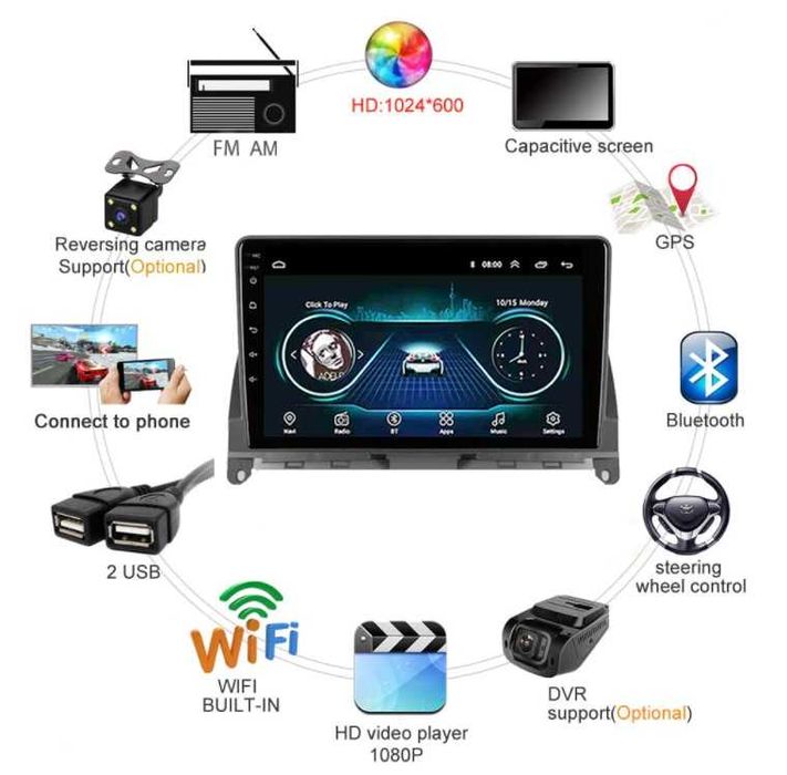 Мултимедия 9" ANDROID 14 за MERCEDES C Class W204 S204 GPS CARPLAY