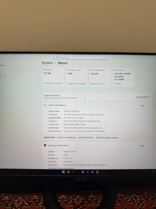 Asus TUF F15 144hz , RTX3050 6Gb , 6Gb Ram , IntelCore i5 12500h , 512Gb