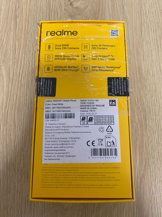 НОВ !!! Realme 14 Pro+ 5G, Dual SIM, 512GB, 12GB RAM, Pearl White