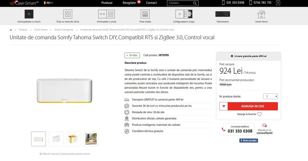 Unitate de comanda Somfy Tahoma Switch DIY