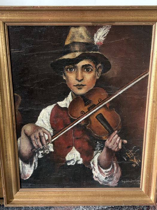 Tablou pictura foarte veche 1779 Baiat cu vioara