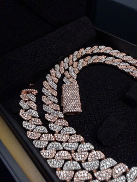 Colier Cuban Two Tone Diamante Lab FL-IF Argint 925 & 18K Vermeil