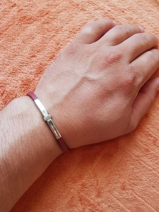 Bratara argint 925 Italy ,silicon, model plăcută gen cruce,deosebita