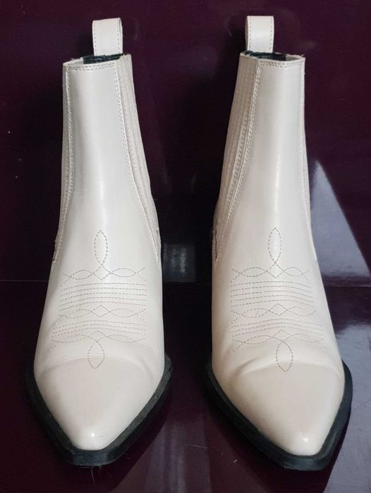 Botine dama, BADURA, Piele naturala, Alb-Crem, 39 EU