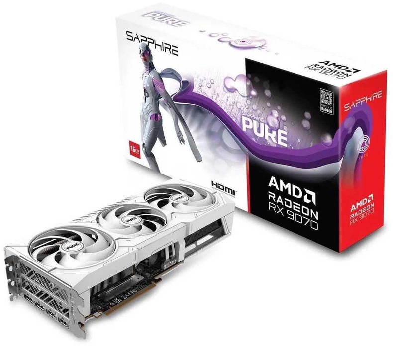 ; Видеокарта SAPPHIRE Pure AMD RADEON RX9070 16Gb white