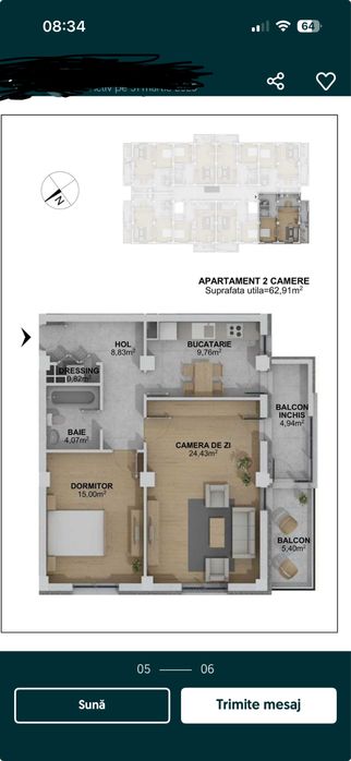 Vand apartament cu 2 camere