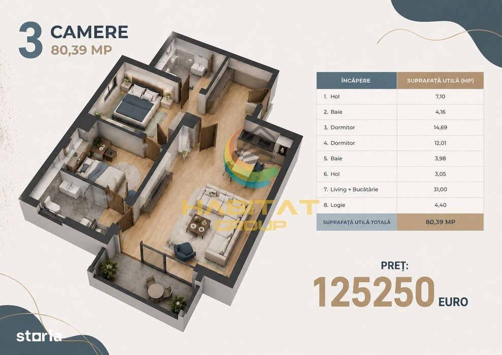 Vânzare Apartament 3 camere 80 mp  Metrou Berceni Popești Leordeni