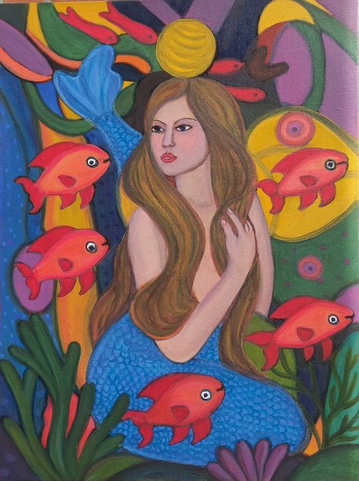SIRENA tablou pictat manual pe panza, 30X40 cm