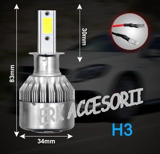 Set bec LED H3 30W - 3200 lumen CULOARE ALB RECE - 6000k 12V - 24V