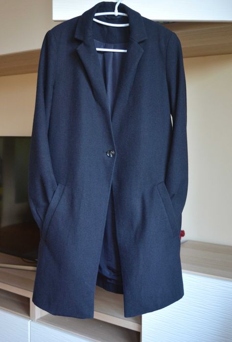 Тъмно синьо палто Samsoe Samsoe 60% Вълна