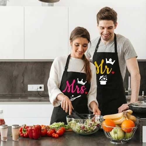 Нови Забавни регулируеми престилки двойка Mr Mrs, BBQ/кухня, 2 джоба