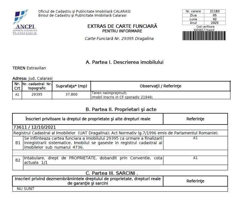 Teren agricol de vânzare – 43.800 mp – Dragalina, jud. Călărași
