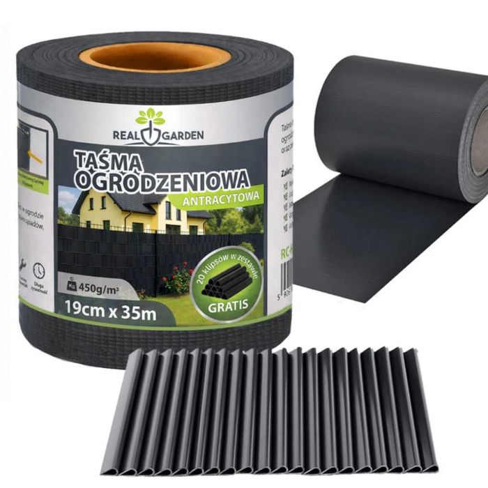 Антрацитна оградна лента 19 см x 35 м – UV устойчива и лесна за монтаж