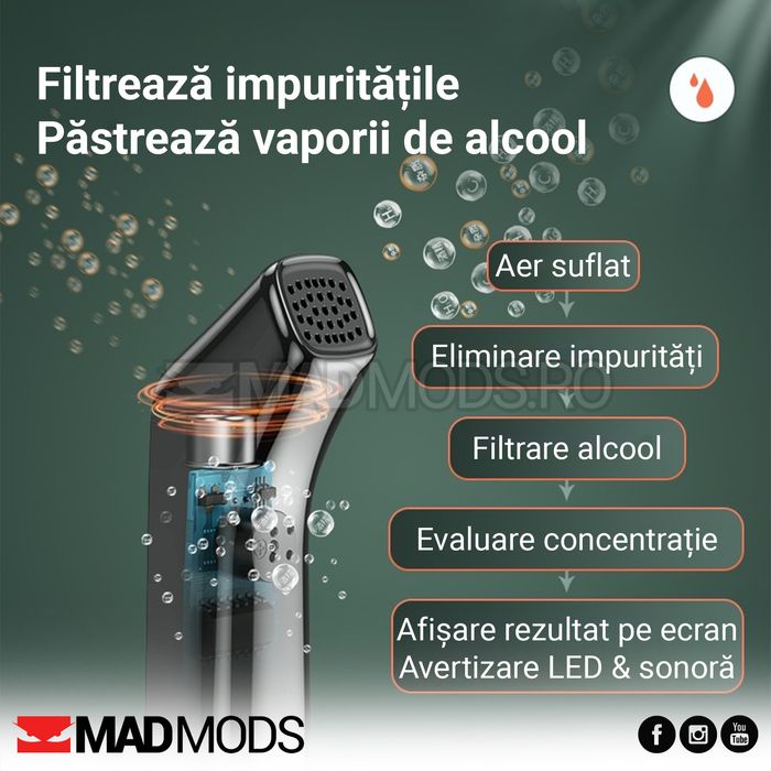 Etilotest Tester Alcool fara contact, Afisaj Digital, Incarcare USB
