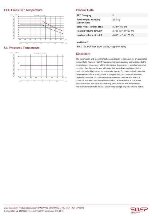 Schimbator de caldura SWEP V80Hx90/1P-SC-S 22U+35.1+2x1 1/4"&28U