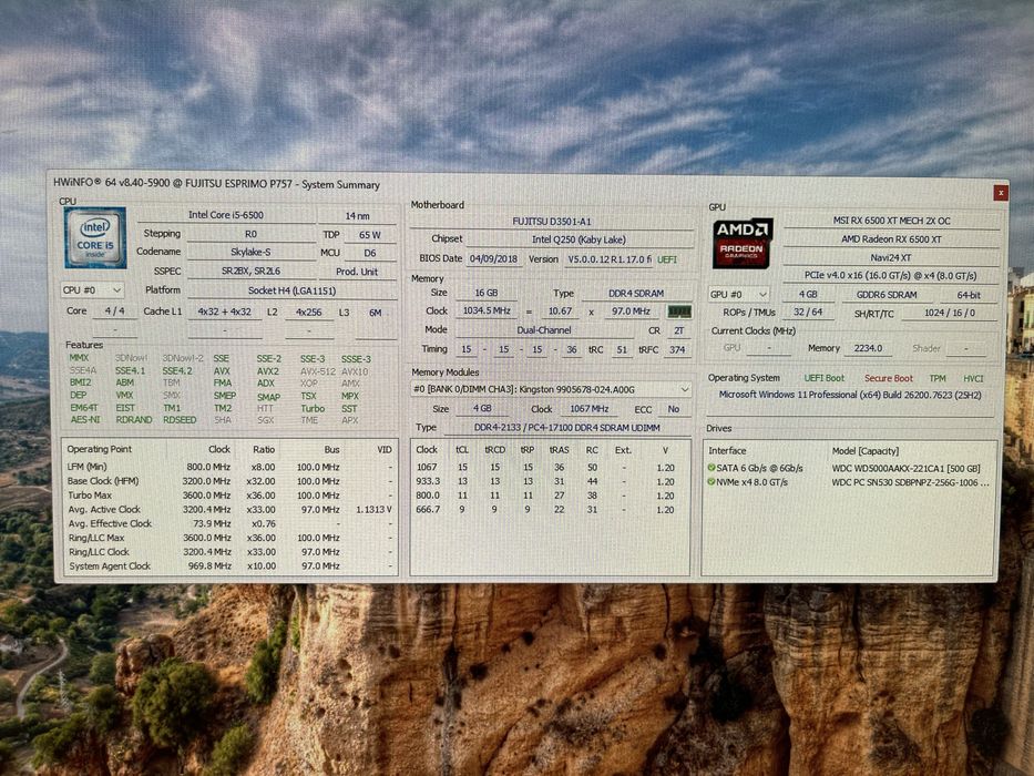 PC Gaming i5 6500 16gb RAM RX 6500 XT SSD HDD
