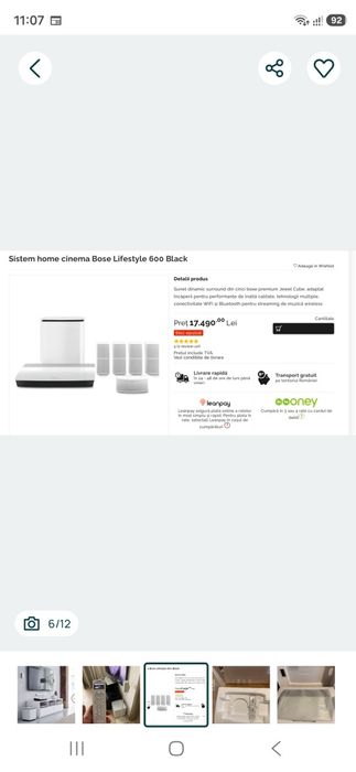 Sistem 5.1 Bose Lifestyle 600 Bluetooth Wifi ARC 4k subwoofer wireless si sateliti