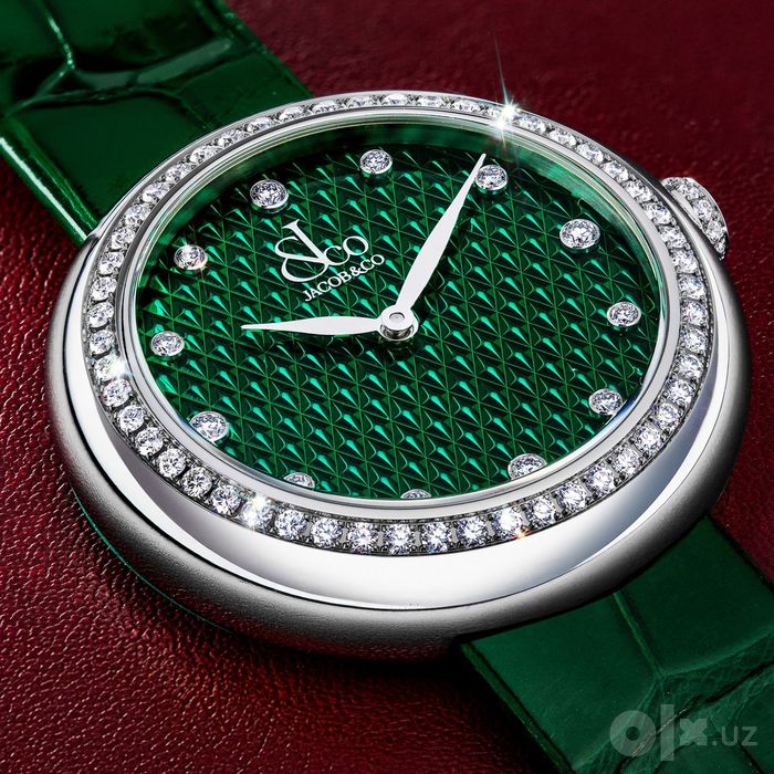 Jacob & Co Brilliant One Row 34 mm Stainless Steel Green Pyramid Dial