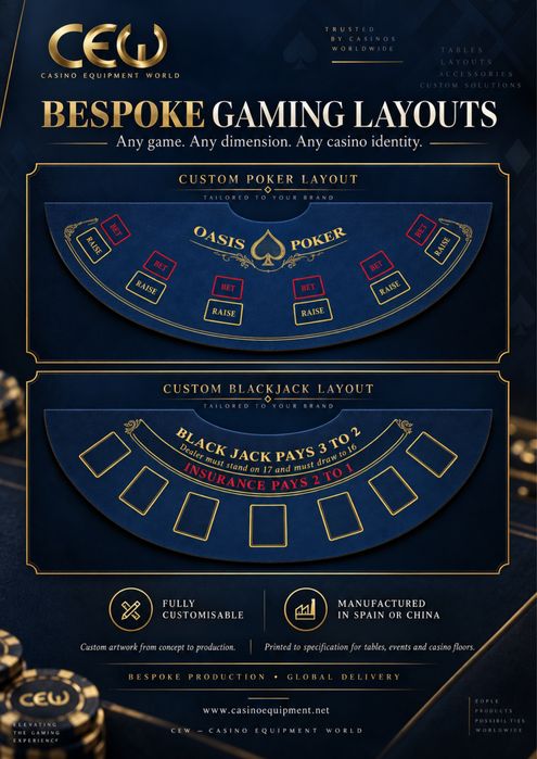 Mese poker, blackjack, ruletă și echipamente profesionale casino CEW