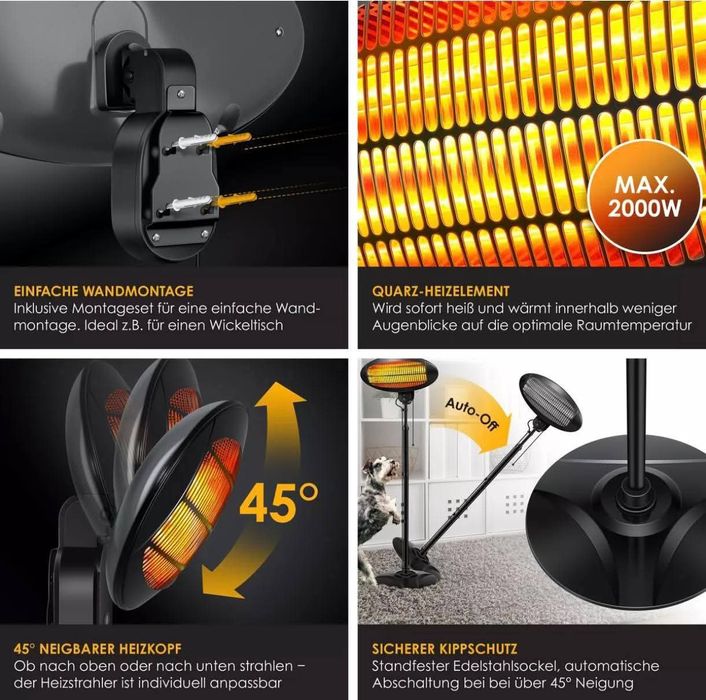 Инфрачервен нагревател KESSER 2000 вата, регулируема височина