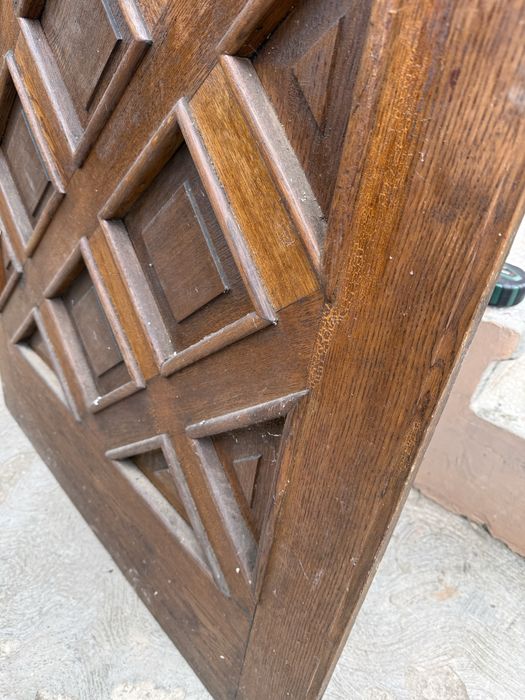 Ușă veche din lemn masiv, model geometric, vintage – 2015 × 960 mm