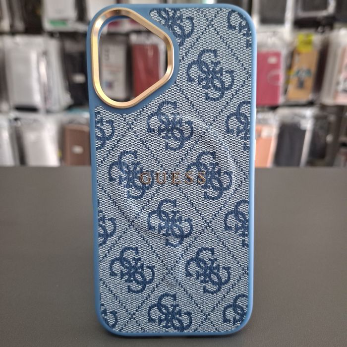 Кейс за  Iphone 17 GUESS  син кожен гръб за айфон 17 с MagSafe магнитно зареждане