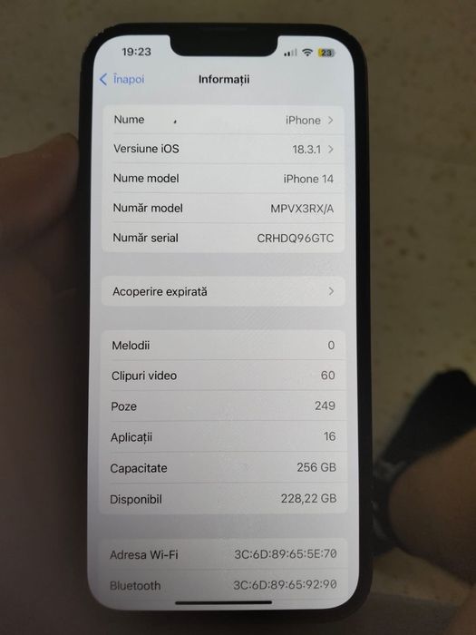 Vand iphone 14 midnight 256gb