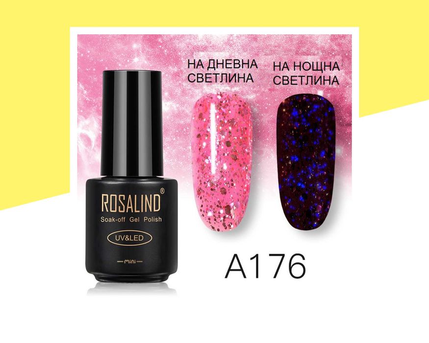 UV\LED Светещ брокатен гел лак ROSALIND
