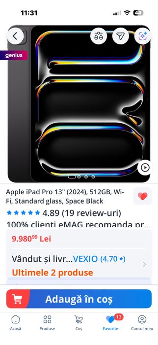 ipad pro 13” cu M4 de 512gb,space black, wifi, factura/garantie istyle