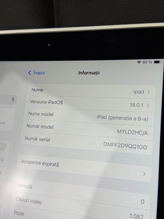 Apple iPad 8 (Gen 8 - 2020) 128GB - Space Gray (stare impecabilă)
