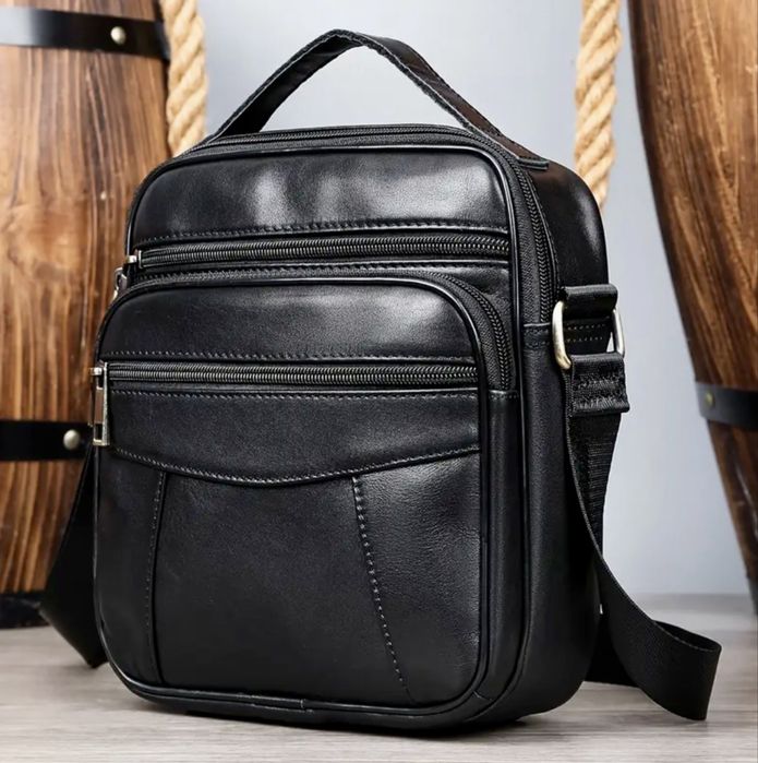 Мъжка кожена чанта за през рамо/Бутикова, Кафява и Черна -10%Промоция!