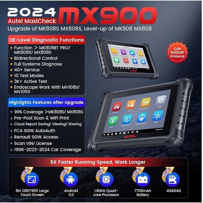 Професионална автодиагностика Autel Maxicheck MX900 DOIP CanFD кодиран