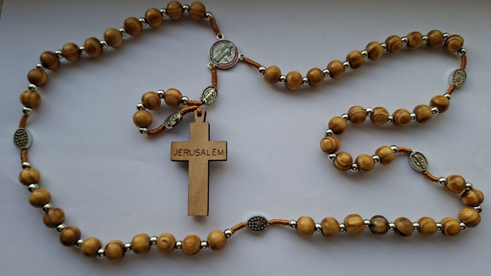 Rozariu lemn / cruce crucifix lemn + aluminiu / Jerusalem